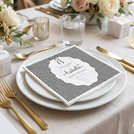 Sweet Pinstriped Black Bow Baby Shower スタンダードカクテルナプキン