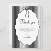 Sweet Pinstriped Black Bow Baby Shower Thank you サンキューカード (正面)