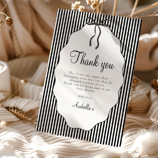 Sweet Pinstriped Black Bow Baby Shower Thank you サンキューカード