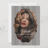 Sweet Pinstriped Black Bow Photo Graduation 案内状 (正面)