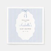 Sweet Pinstriped Blue Bow Baby Shower スタンダードカクテルナプキン (正面)