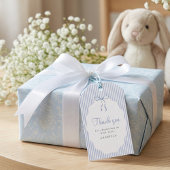 Sweet Pinstriped Blue Bow Baby Shower Thank You ギフトタグ