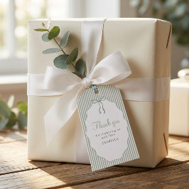 Sweet Pinstriped Green Bow Baby Shower Thank You ギフトタグ