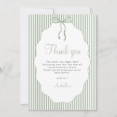 Sweet Pinstriped Green Bow Baby Shower Thank You サンキューカード (正面)
