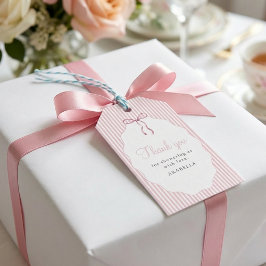 Sweet Pinstriped Pink Bow Baby Shower Thank You ギフトタグ