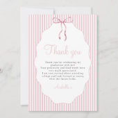 Sweet Pinstriped Pink Bow Graduation サンキューカード (正面)