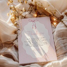 Sweet Pinstriped Pink Bow Graduation サンキューカード