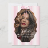 Sweet Pinstriped Pink Bow Photo Graduation 案内状 (正面)
