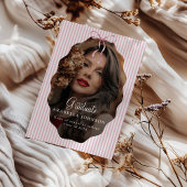 Sweet Pinstriped Pink Bow Photo Graduation 案内状