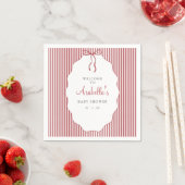 Sweet Pinstriped Red Bow Baby Shower スタンダードカクテルナプキン (インサイチュ)