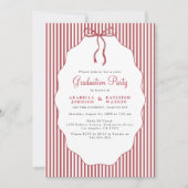 Sweet Pinstriped Red Bow Joint Graduation 招待状 (正面)