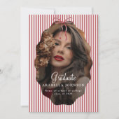 Sweet Pinstriped Red Bow Photo Graduation 案内状 (正面)