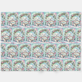 Sweet Polar Bear Personalize Name Christmas  フリースブランケット
