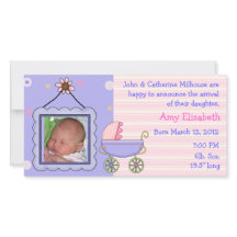 Sweet Pram Girl Birth Announcement Photo Card