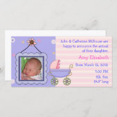 Sweet Pram Girl Birth Announcement Photo Card 案内状 (正面/裏面)