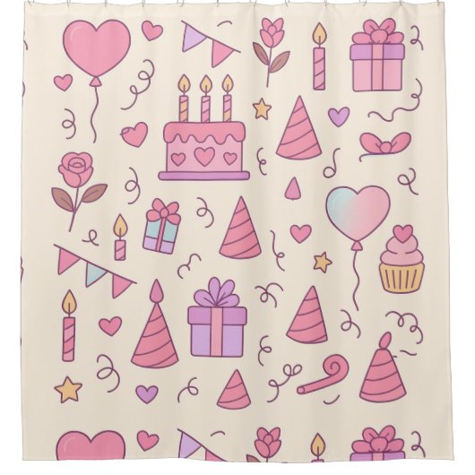 Sweet Princess Party Celebration Pattern シャワーカーテン (正面)