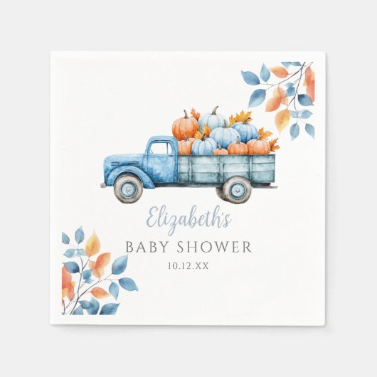Sweet Pumpkin Blue Boy Baby Shower スタンダードカクテルナプキン (正面)