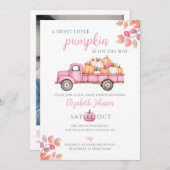 Sweet Pumpkin Pink Baby Shower写真QRコード 招待状 (正面/裏面)