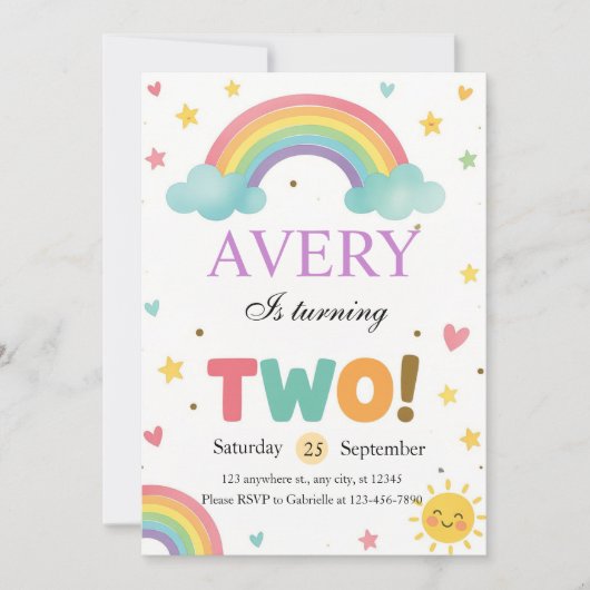 Sweet Rainbow 2nd Birthday 招待状 (正面)