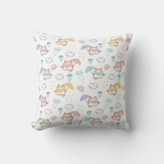 Sweet Rainy Day Pattern Throw Pillow クッション (正面)
