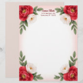 Sweet Red and White Flowers Stationery Paper レターヘッド (正面/裏面)