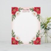 Sweet Red and White Flowers Stationery Paper レターヘッド (スタンド正面)