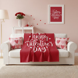 Sweet Red and White Happy Valentine's Day  フリースブランケット