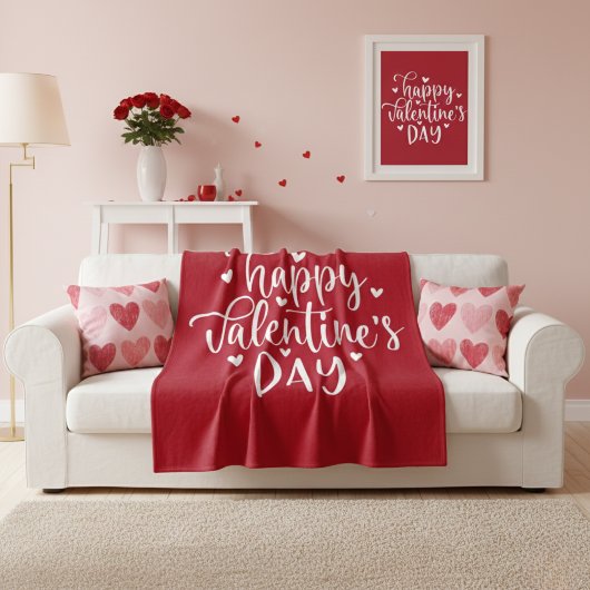 Sweet Red and White Happy Valentine's Day  フリースブランケット