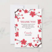 Sweet Red Cherry Blossom Sakura Floral Birthday サンキューカード (正面)