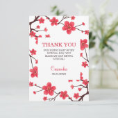 Sweet Red Cherry Blossom Sakura Floral Birthday サンキューカード (スタンド正面)