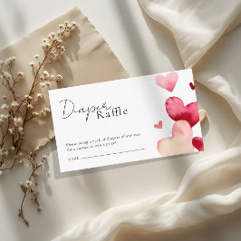 Sweet Red Hearts Baby Shower Diaper Raffle Ticket エンクロージャーカード