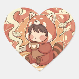 Sweet Red Panda Love Heart Shaped Sticker ハートシール