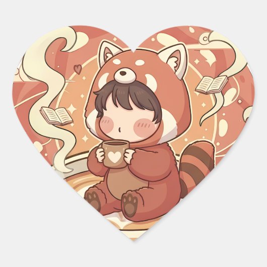 Sweet Red Panda Love Heart Shaped Sticker ハートシール (正面)