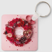 Sweet Red Rose Romantic Valentine Heart Keychain キーホルダー (裏面)