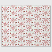 Sweet Red Strawberry Pink Bow Cute Birthday ラッピングペーパー (フラット)