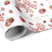 Sweet Red Strawberry Pink Bow Cute Birthday ラッピングペーパー (ロールコーナー)