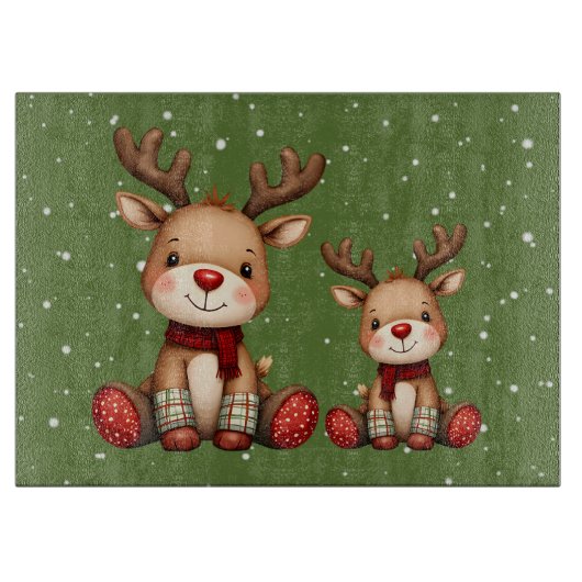 Sweet Reindeer Pair in Holiday Snowfall カッティングボード (正面)