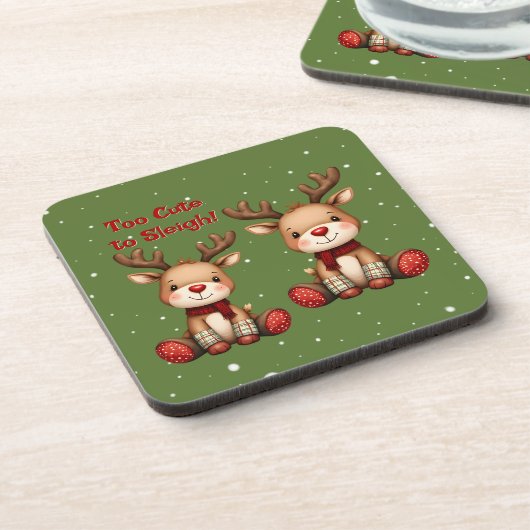 Sweet Reindeer Pair in Holiday Snowfall コースター (左側)