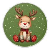 Sweet Reindeer Pair in Holiday Snowfall セラミックノブ (正面)