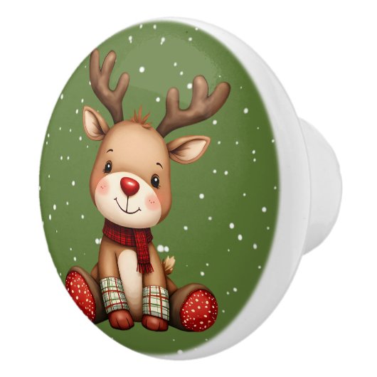 Sweet Reindeer Pair in Holiday Snowfall セラミックノブ (右)