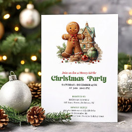Sweet retro Christmas gingerbread man party invite 招待状