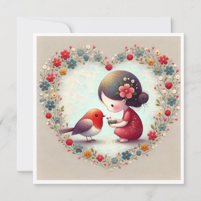 Sweet Robin and Little Girl Floral Heart (正面)