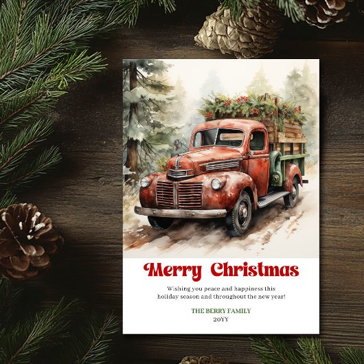 Sweet rustic Christmas scene red truck winter シーズンカード