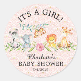 Sweet Safari Animals It'a Girl Friends Sticker ラウンドシール