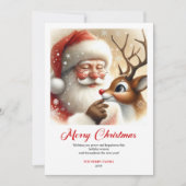 Sweet Santa And Rudolph Illustration Christmas  シーズンカード (正面)