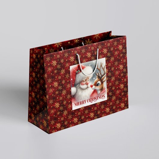 Sweet Santa Claus Rudolph Winter Holiday Gift Bag ラージペーパーバッグ