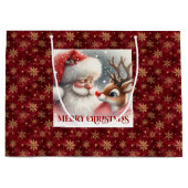Sweet Santa Claus Rudolph Winter Holiday Gift Bag ラージペーパーバッグ (正面)