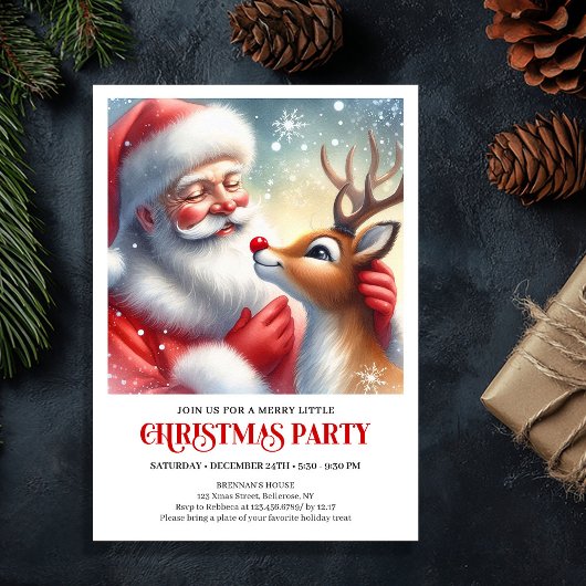 Sweet Santa Rudolph Christmas Party Invitation 招待状