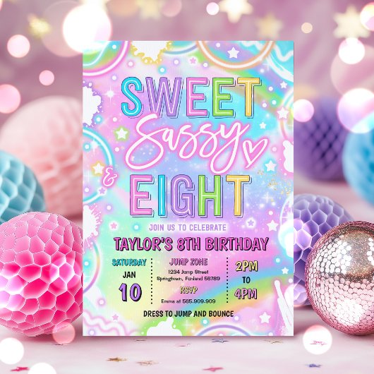Sweet Sassy And Eight Neon Rainbow 8th Birthday 招待状