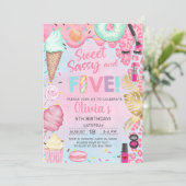 Sweet, Sassy and Five 女の子 5歳の誕生日招待状 招待状 (スタンド正面)